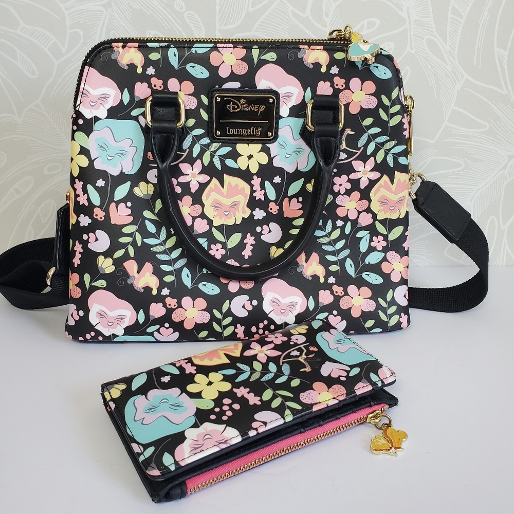 Loungefly Disney Alice in Wonderland Flowers Crossbody Purse & Matching Wallet